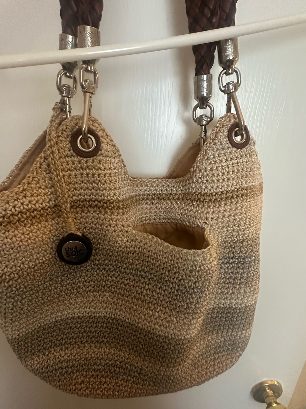 The Sak Woven Straw Shoulder Bag in Natural and Brown